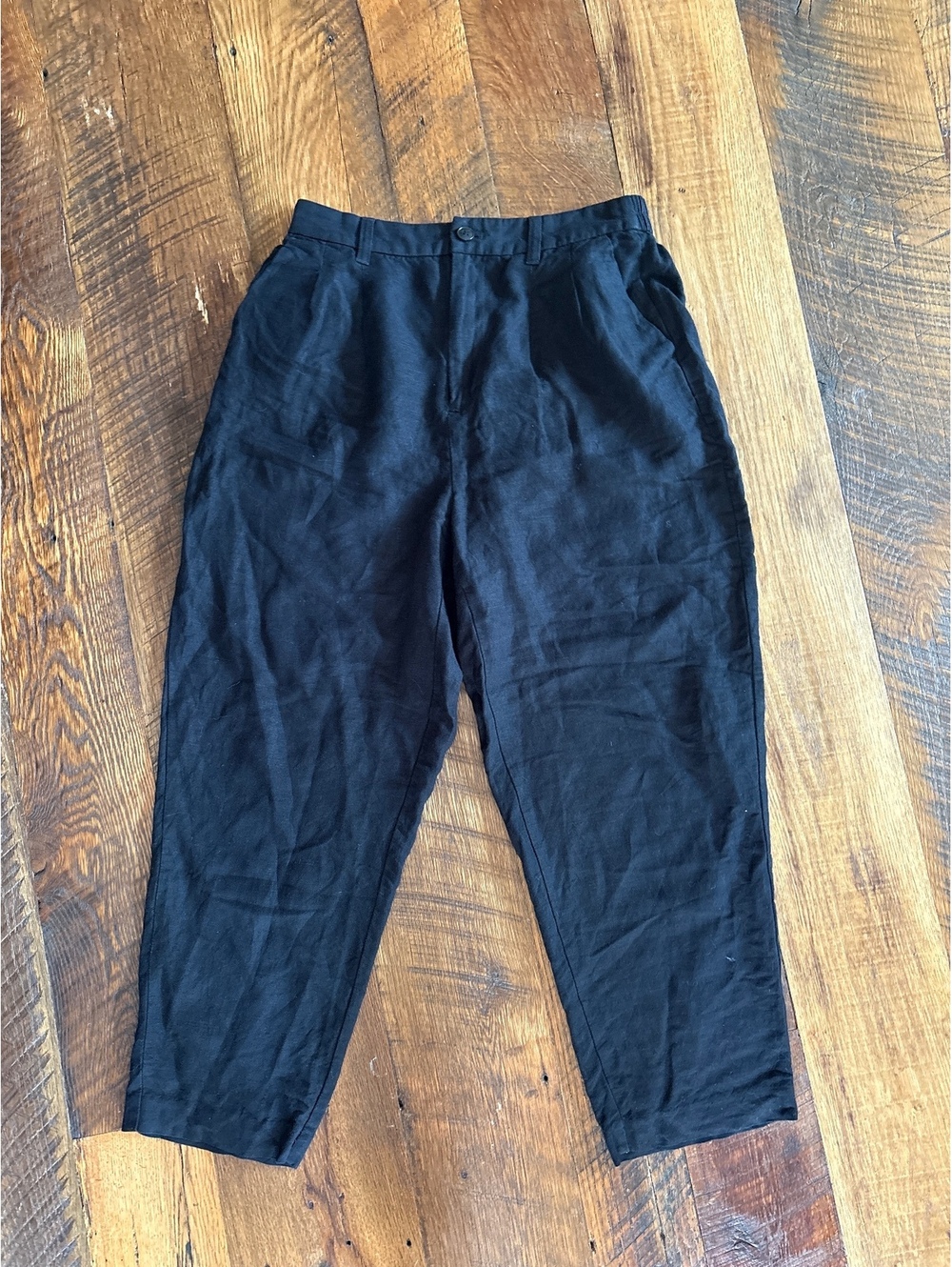 Madewell tailored taper pant linen pleated high rise black 6
